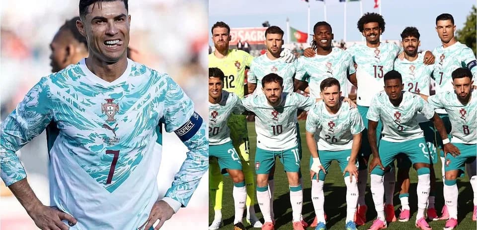 Cristiano Ronaldo y equipo de Portugal en formación