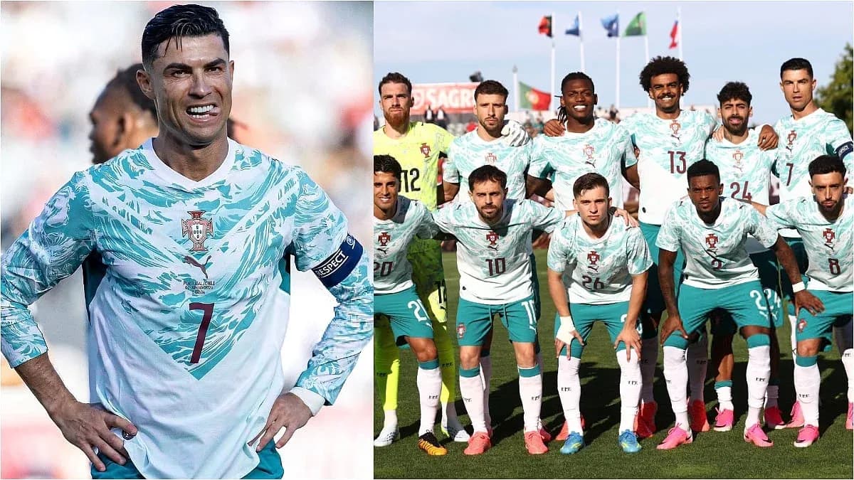 Cristiano Ronaldo y equipo de Portugal en formación