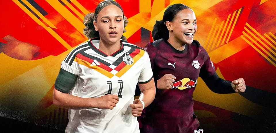 Jugadoras de fútbol con uniformes de Alemania y RB Leipzig