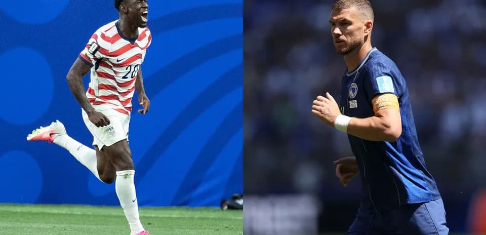 Jugadores de EE. UU. y Bosnia en la Copa Mundial