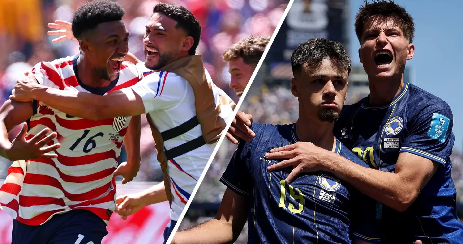 Jugadores de Estados Unidos y Bosnia celebrando