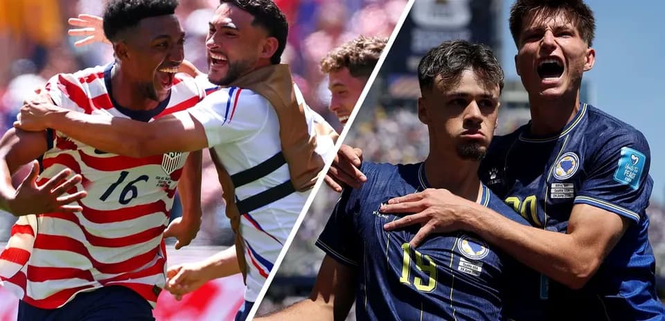 Jugadores de Estados Unidos y Bosnia celebrando