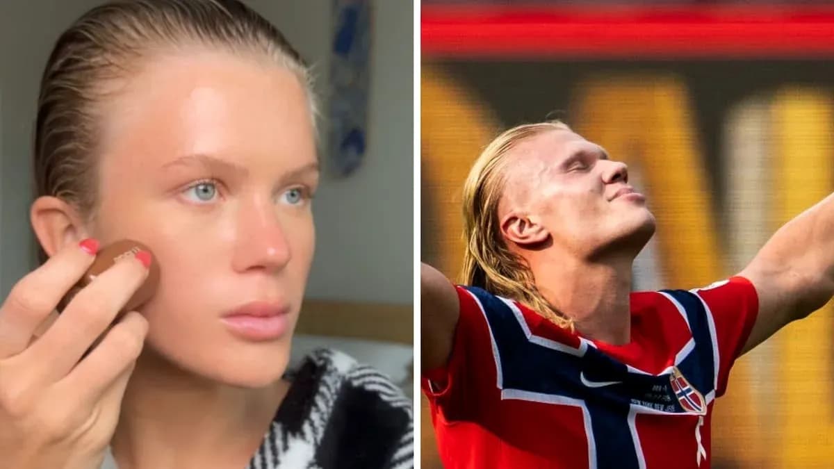 Persona aplicando maquillaje y futbolista celebrando gol