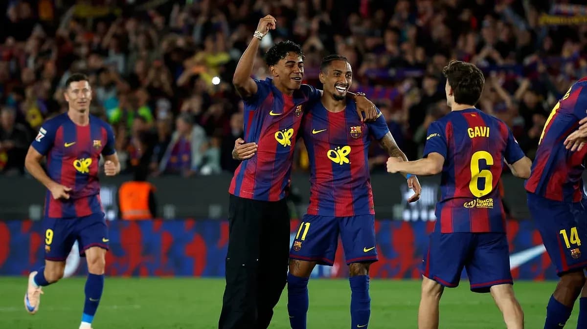 Jugadores del Barcelona celebrando un gol