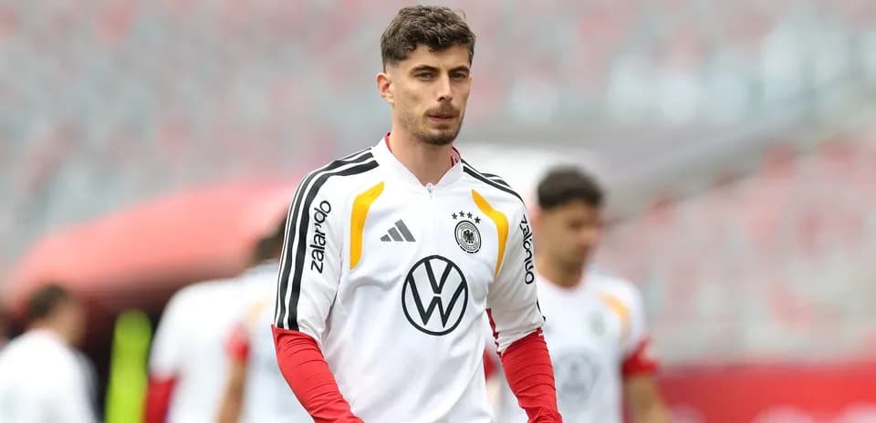 Jugador de Alemania en el calentamiento previo al partido