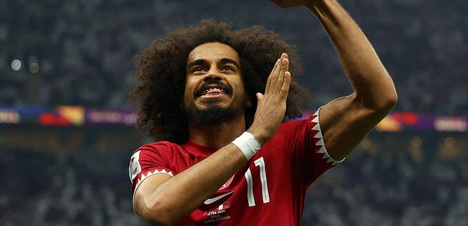 Jugador de Qatar celebrando en el Mundial