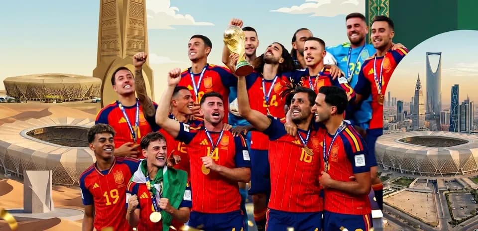 Jugadores de España celebrando la victoria con trofeo