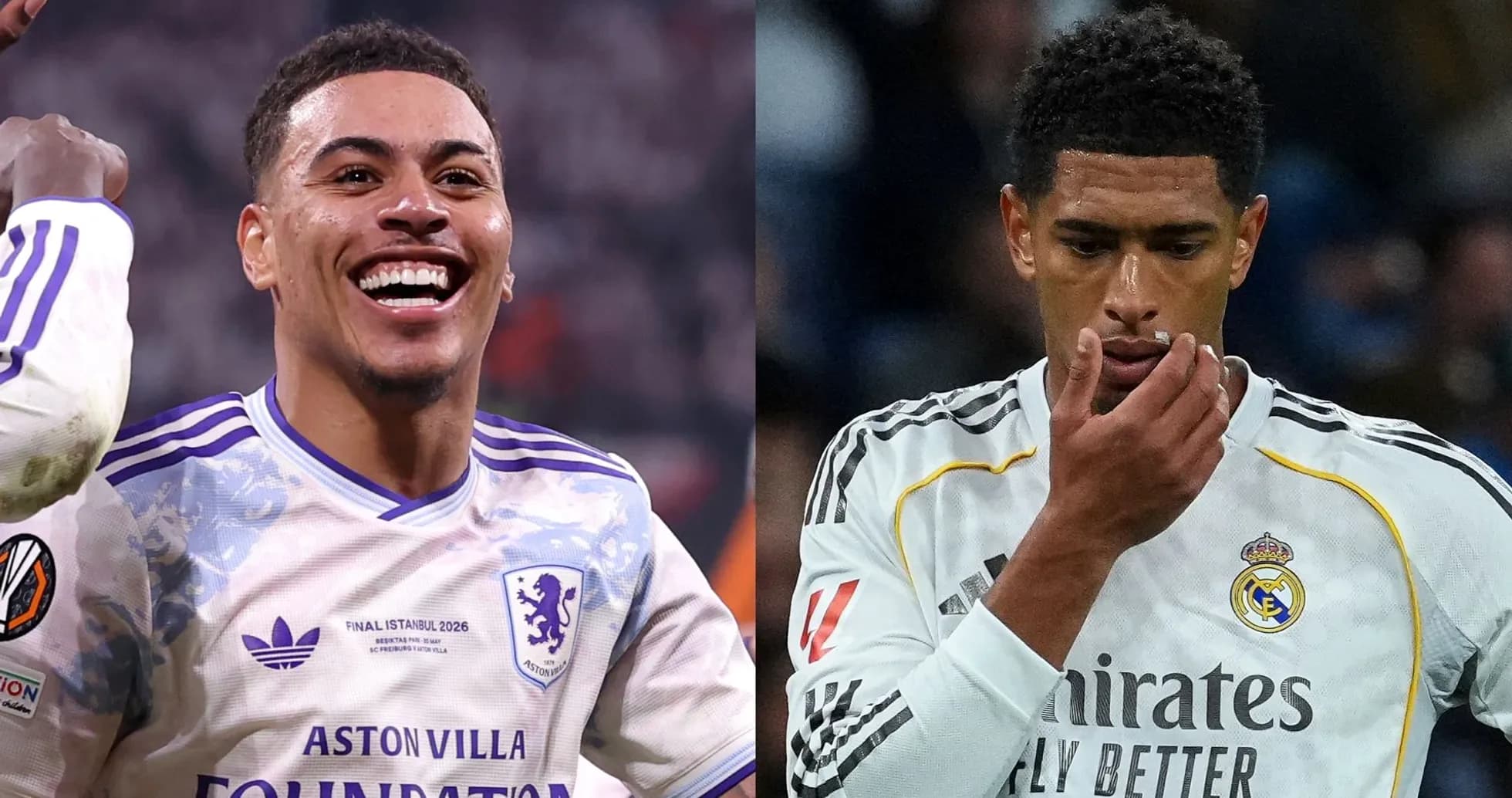Jugadores de Aston Villa y Real Madrid en partido