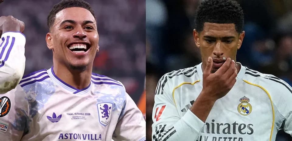 Jugadores de Aston Villa y Real Madrid en partido