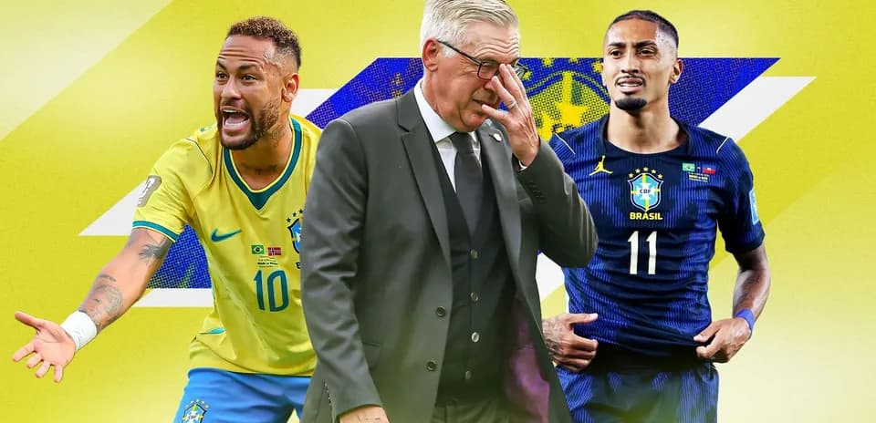 Neymar y jugador de Brasil con entrenador en fondo amarillo
