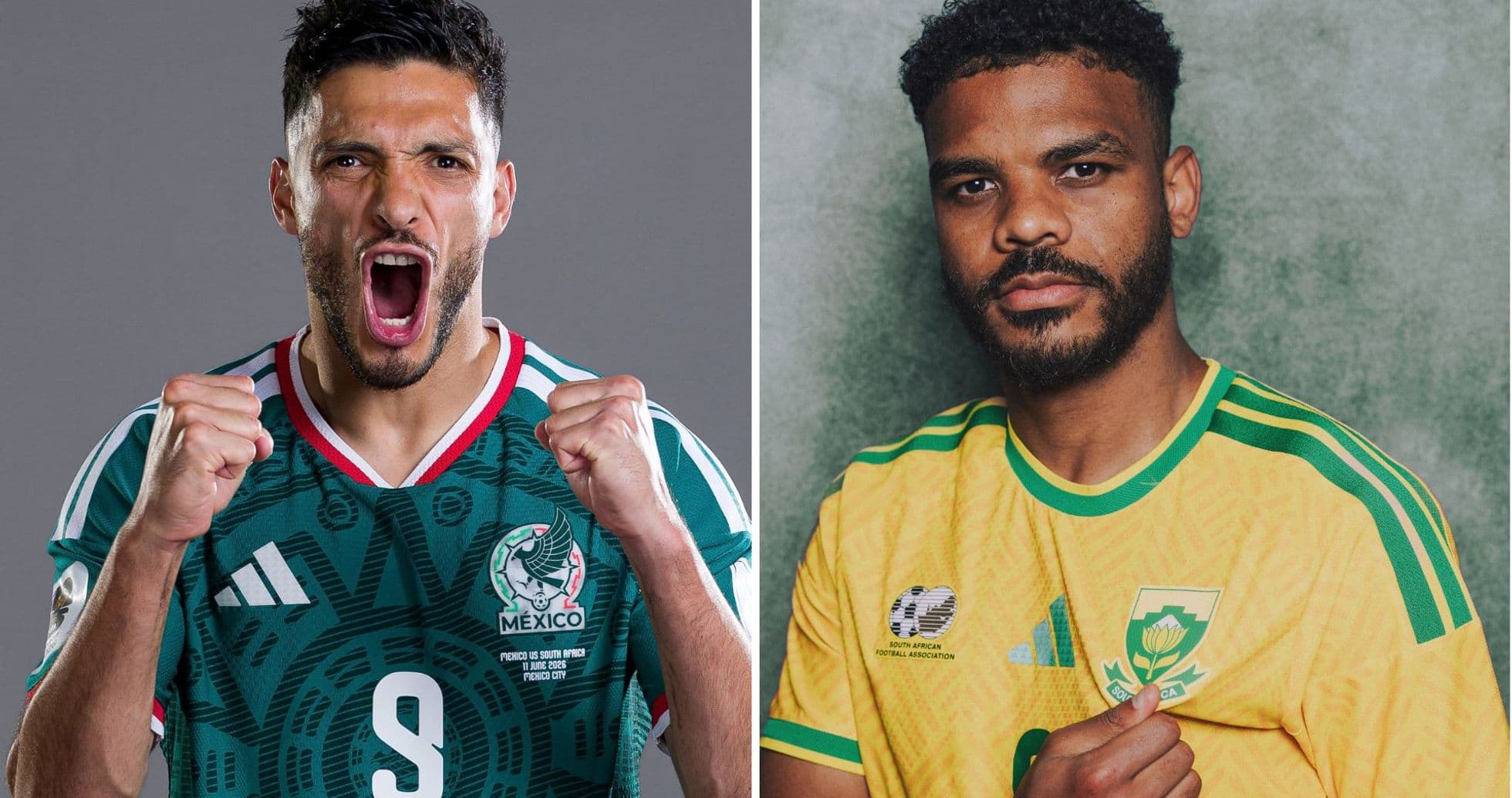 Jugadores de México y Sudáfrica posando para foto