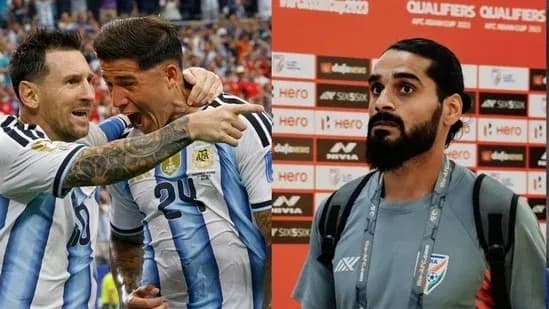 Jugadores de Argentina celebrando y un entrevistado