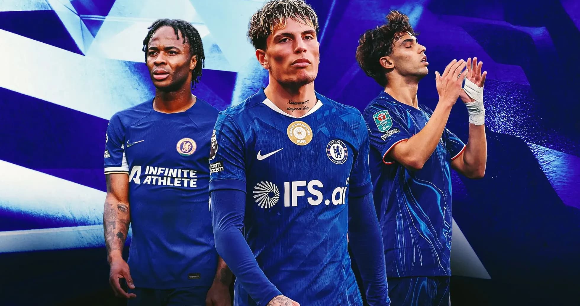 Tres jugadores de Chelsea en uniforme azul