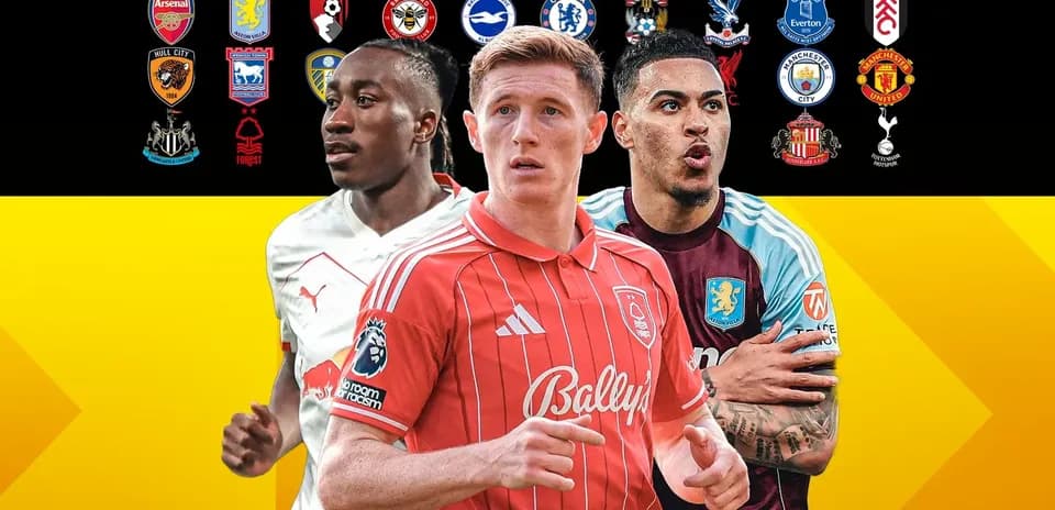 Tres jugadores de fútbol frente a logotipos de equipos