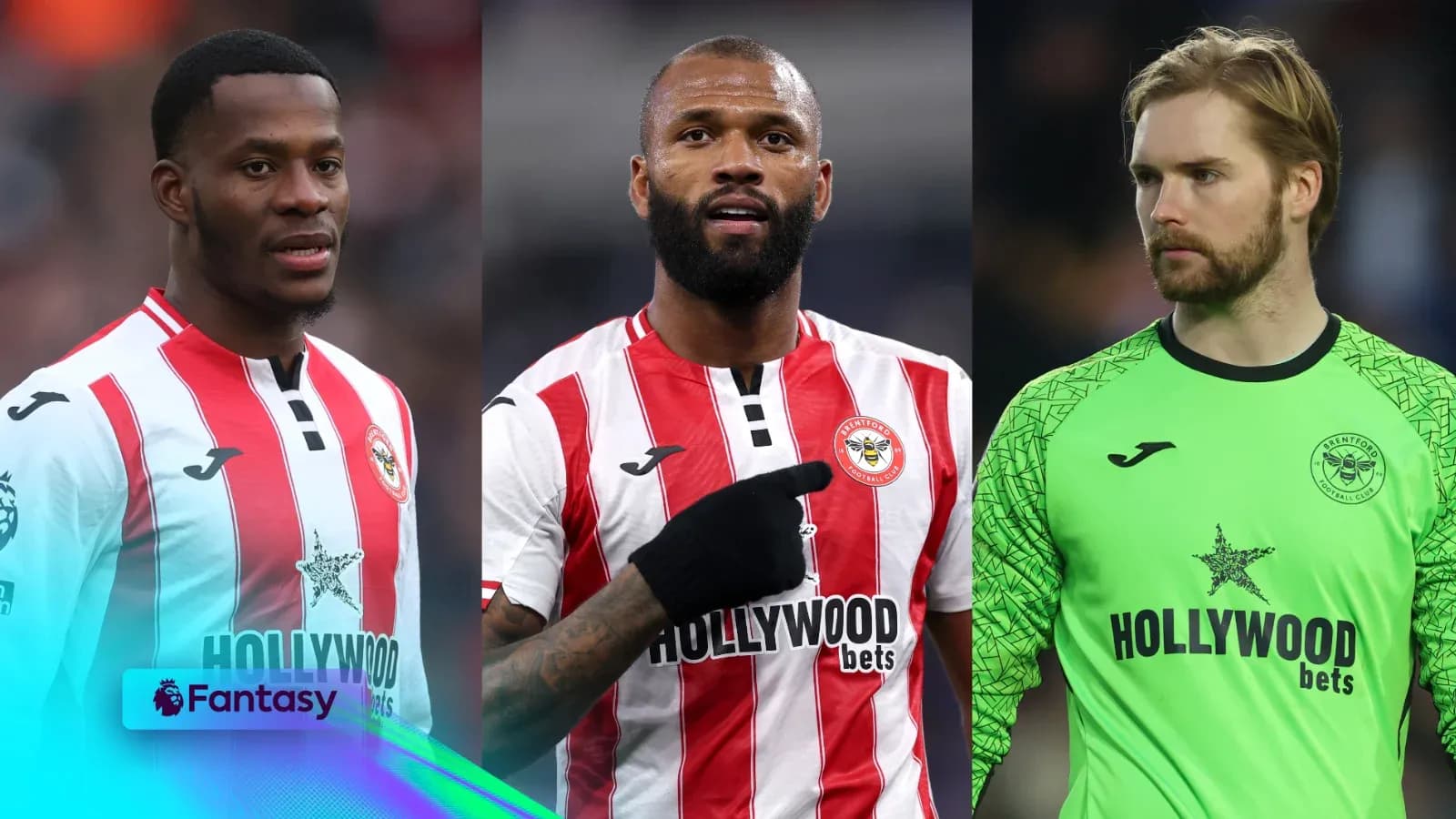 Tres jugadores de Brentford en uniforme de equipo