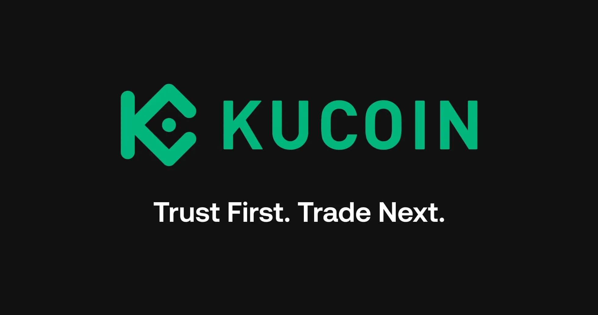 Logo de KuCoin con eslogan en fondo negro