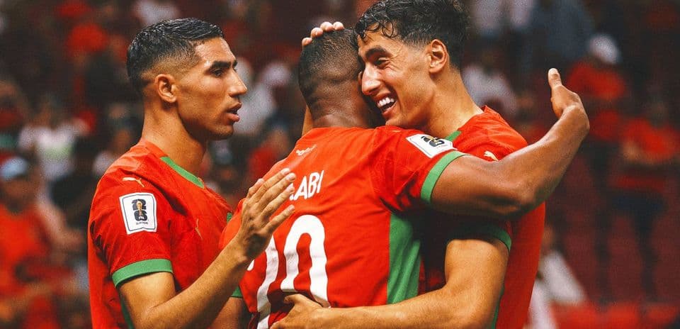 Jugadores de Marruecos celebrando un gol