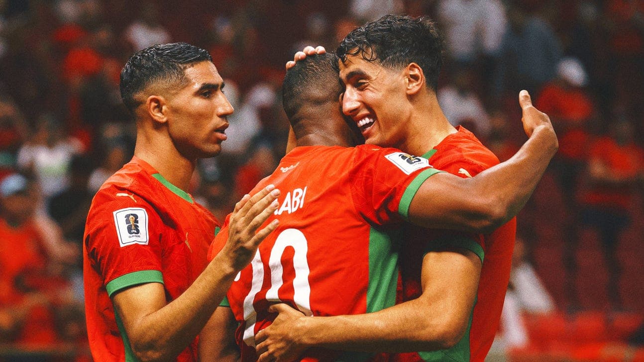 Jugadores de Marruecos celebrando un gol