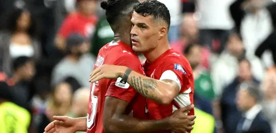 Jugadores de Suiza celebrando en el partido