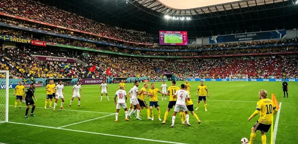 Jugadores de Suecia y Túnez en el partido