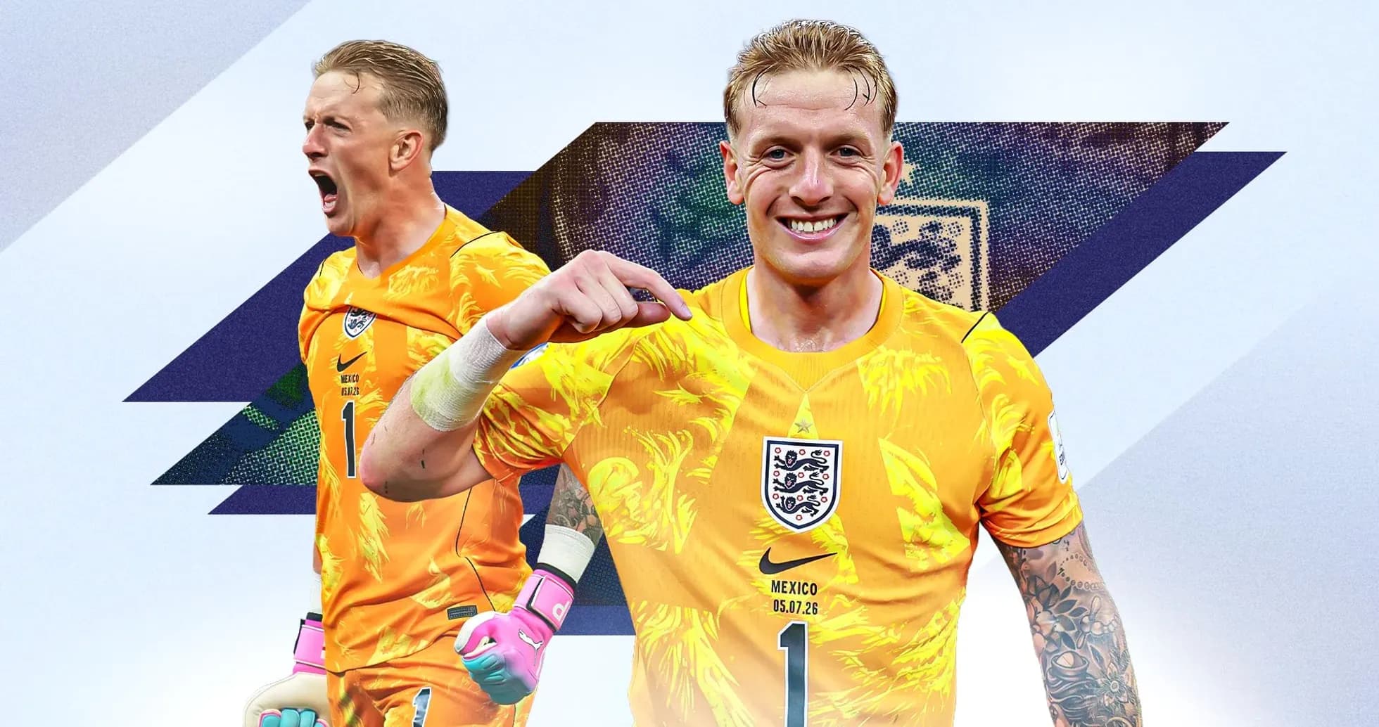 Portero de Inglaterra con camiseta amarilla sonriendo