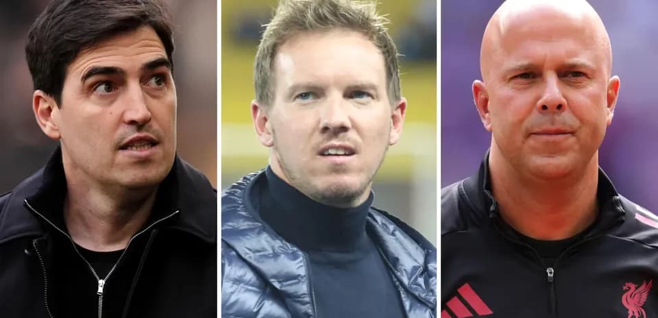 Tres entrenadores posando en diferentes escenarios deportivos
