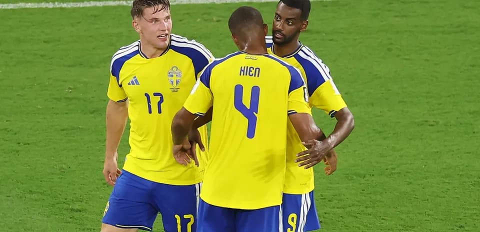 Jugadores de Suecia celebrando durante un partido
