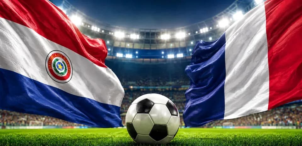 Banderas de Paraguay y Francia con balón