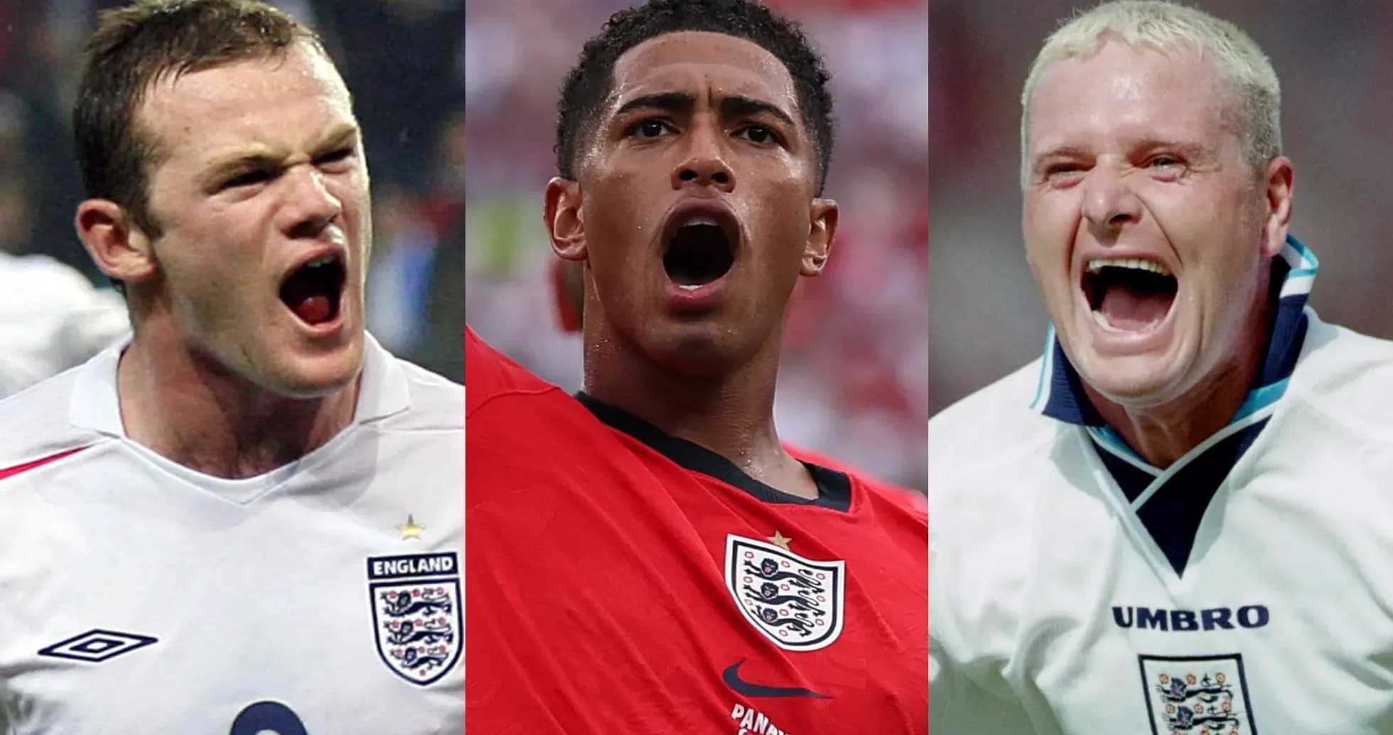 Tres jugadores de Inglaterra gritando durante partidos Tres jugadores de Inglaterra gritando durante partidos