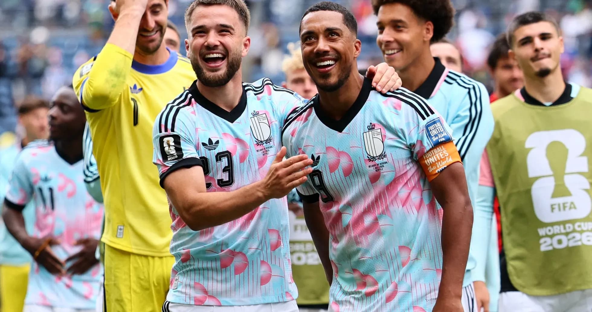 Jugadores de Bélgica celebrando en el Mundial Jugadores de Bélgica celebrando en el Mundial