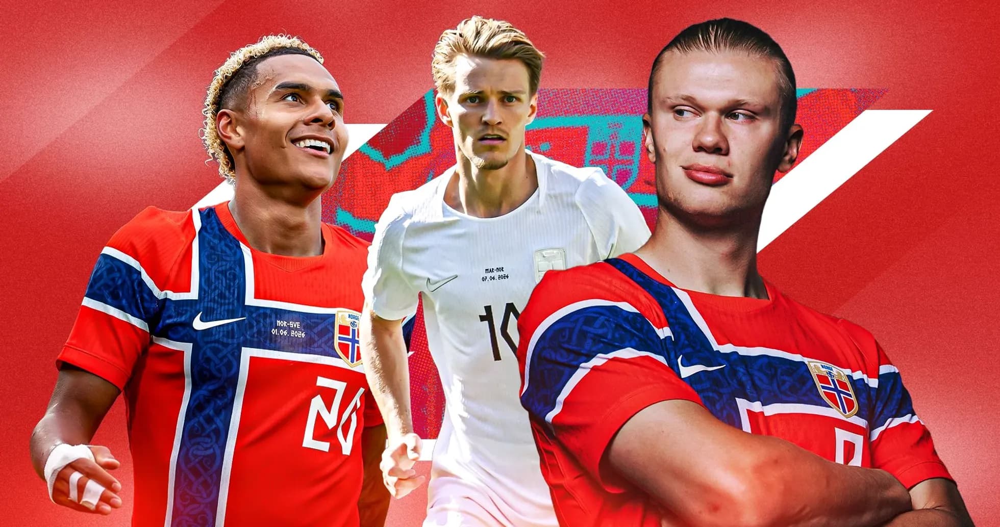 Tres jugadores noruegos posando en uniforme de fútbol Tres jugadores noruegos posando en uniforme de fútbol