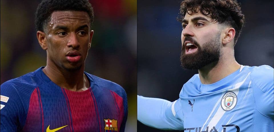 Jugadores de Barcelona y Manchester City en acción Jugadores de Barcelona y Manchester City en acción
