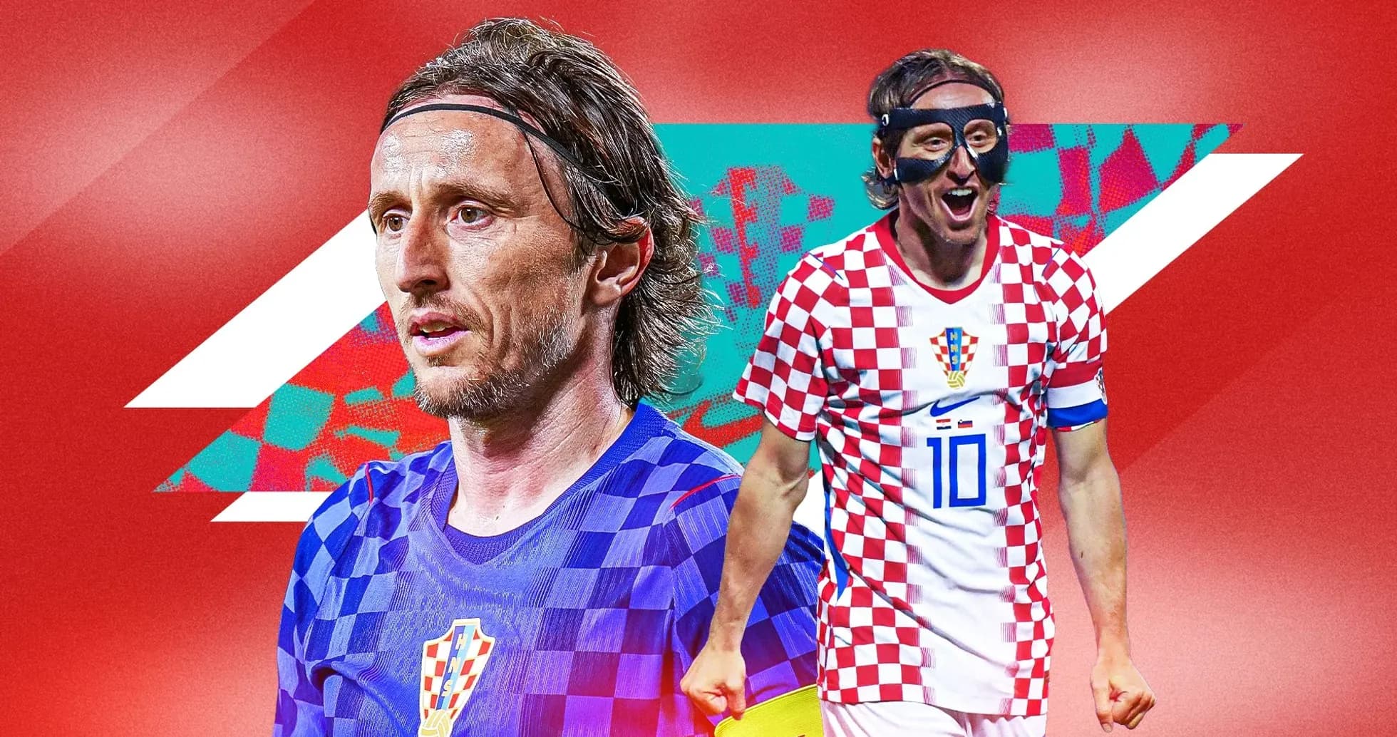 Luka Modric en uniforme de Croacia con fondo rojo Luka Modric en uniforme de Croacia con fondo rojo