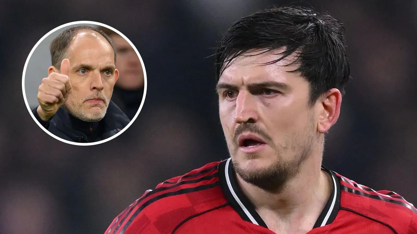 Harry Maguire in Manchester United kit with coach Harry Maguire in Manchester United kit with coach