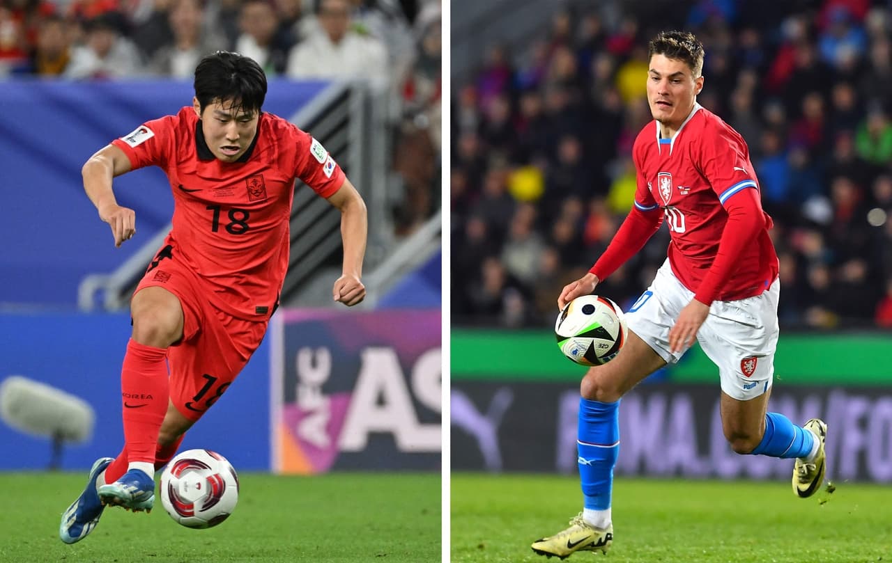 Jugador de Corea del Sur y República Checa en acción Jugador de Corea del Sur y República Checa en acción