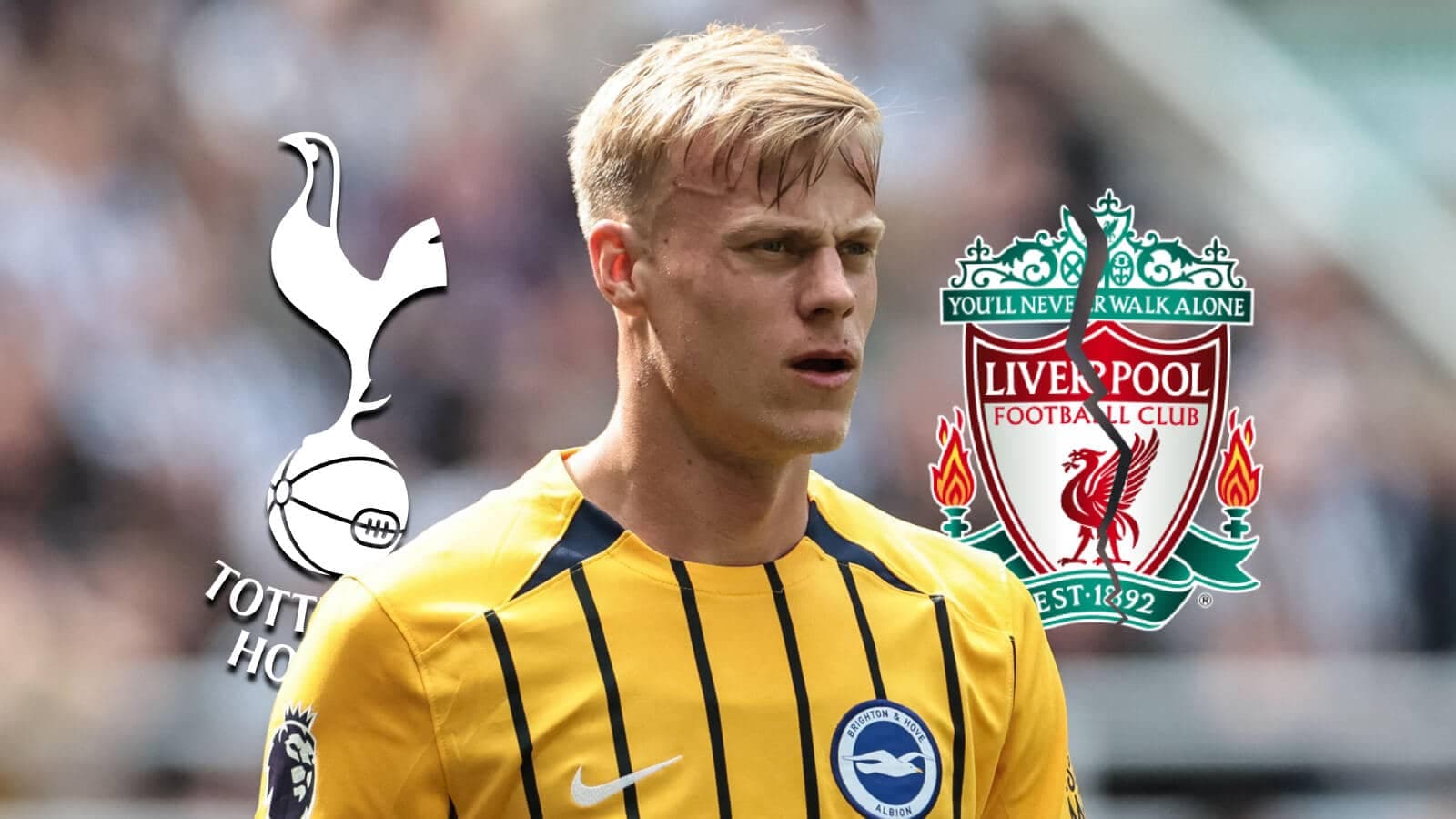 Jugador de Brighton con logos de Tottenham y Liverpool Jugador de Brighton con logos de Tottenham y Liverpool