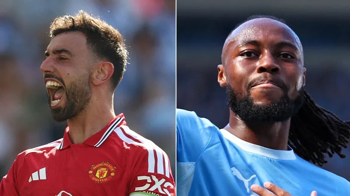 Jugadores de Manchester United y Manchester City celebrando Jugadores de Manchester United y Manchester City celebrando