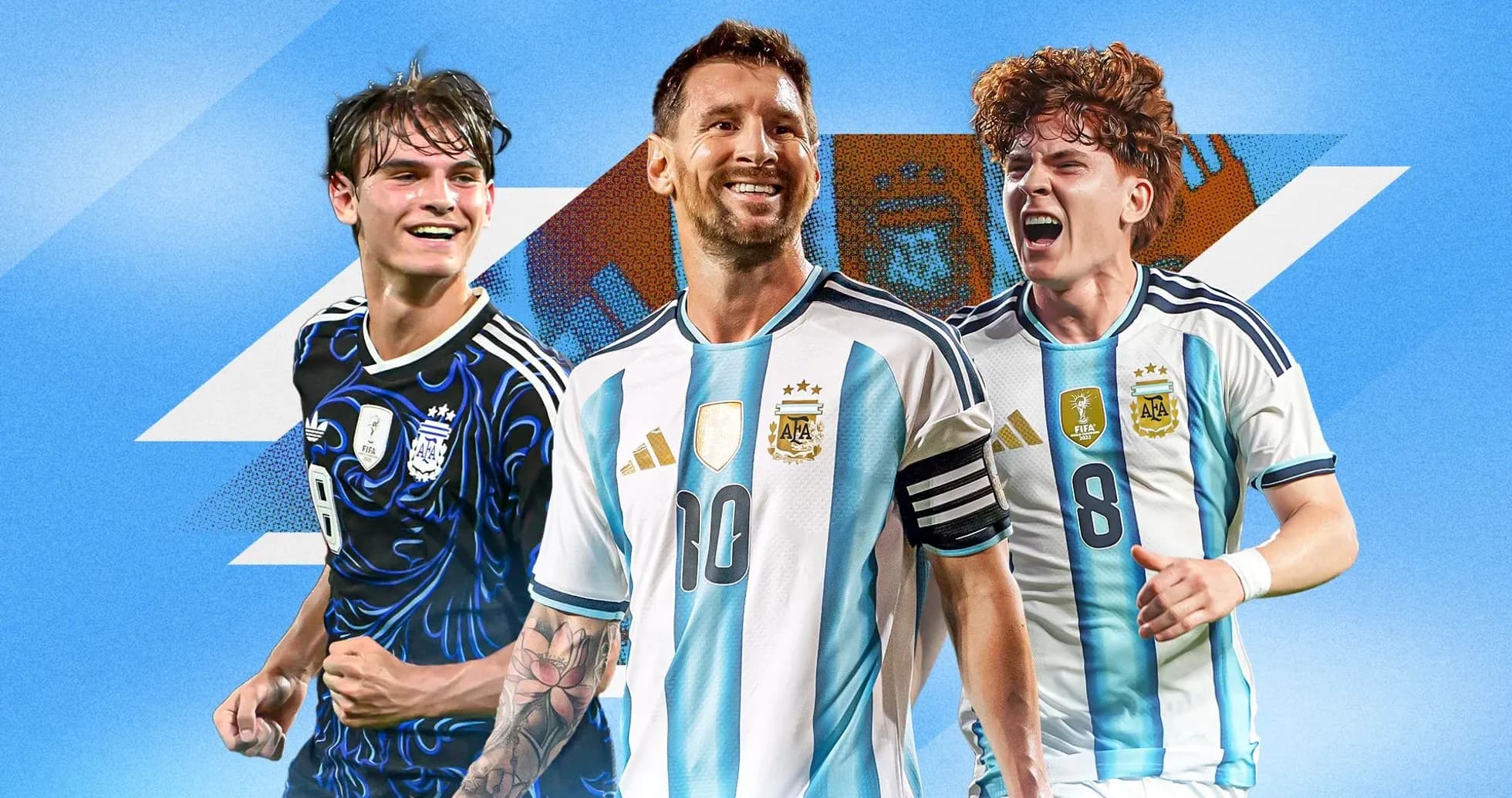 Jugadores de Argentina en fondo azul, sonriendo Jugadores de Argentina en fondo azul, sonriendo