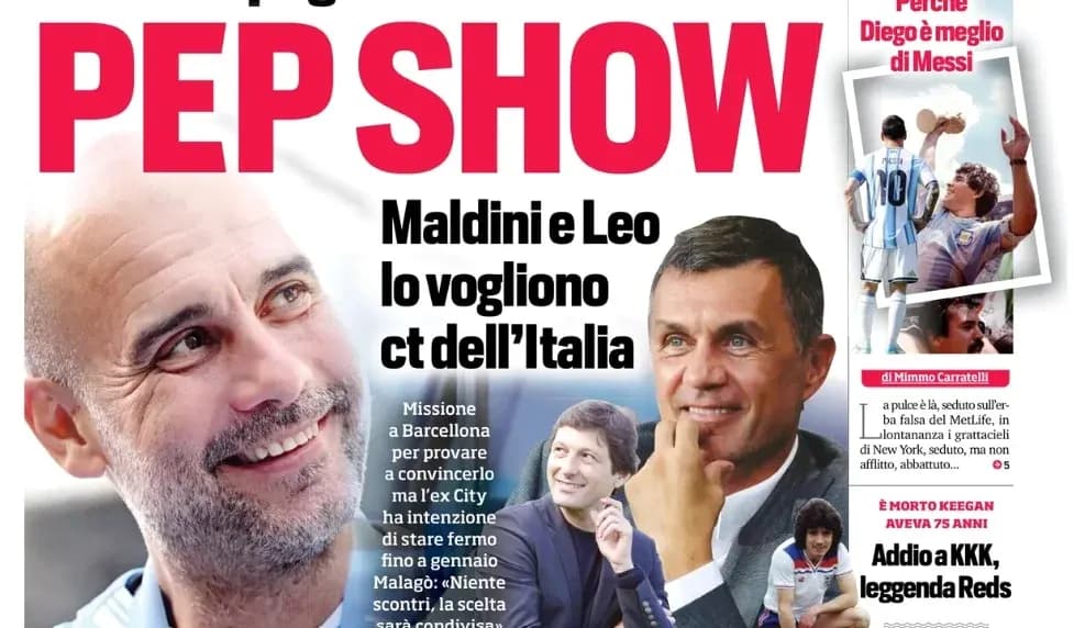 Portada de periódico sobre Pep Guardiola y Maldini Portada de periódico sobre Pep Guardiola y Maldini