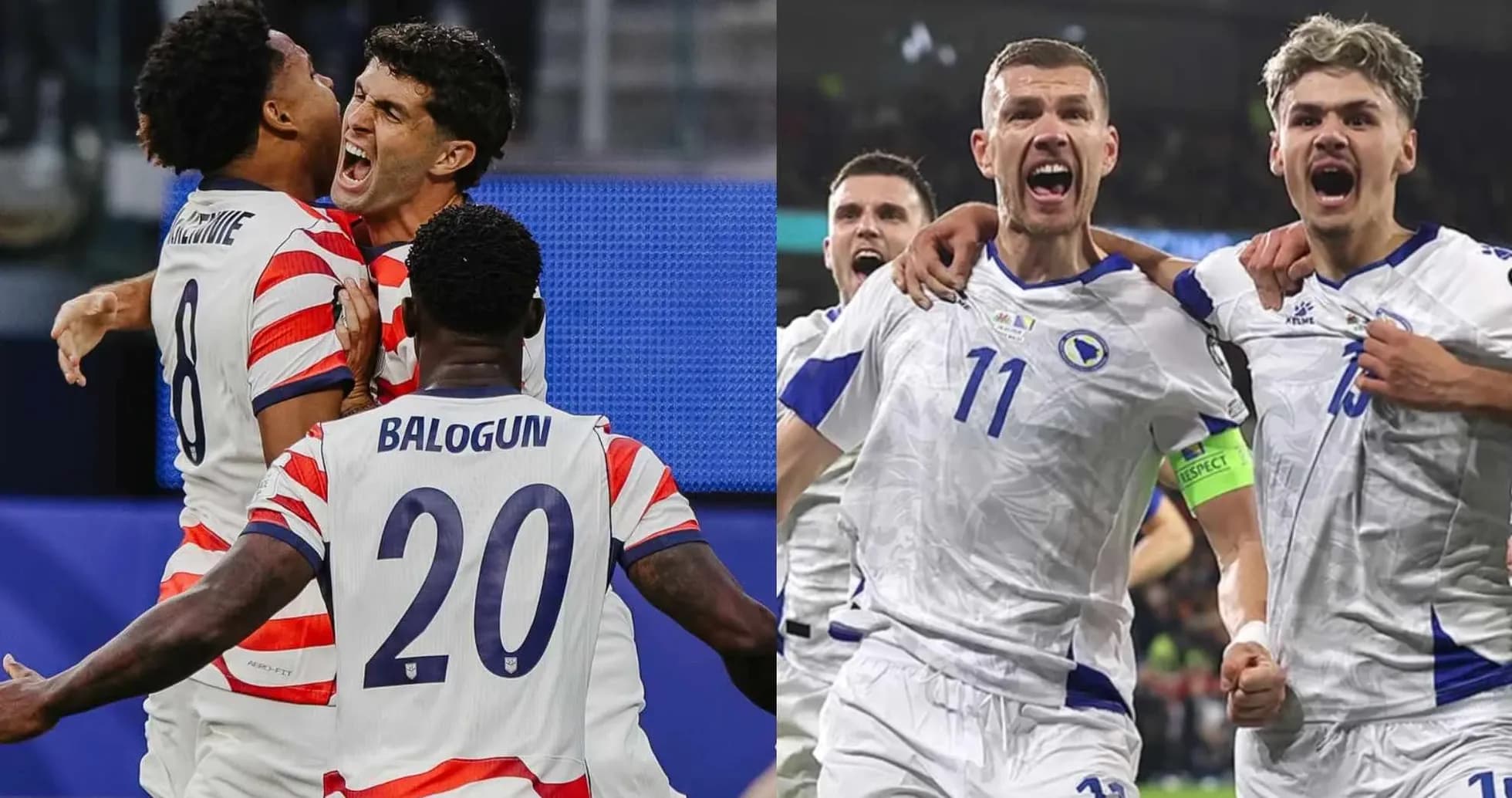 Jugadores de EE. UU. y Bosnia celebrando goles Jugadores de EE. UU. y Bosnia celebrando goles