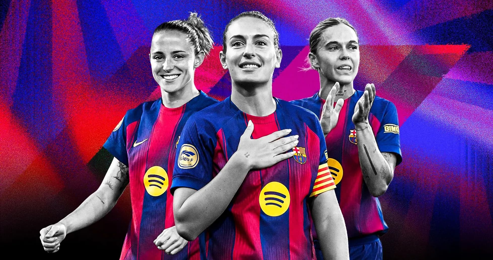 Jugadoras del FC Barcelona posando con uniformes Jugadoras del FC Barcelona posando con uniformes