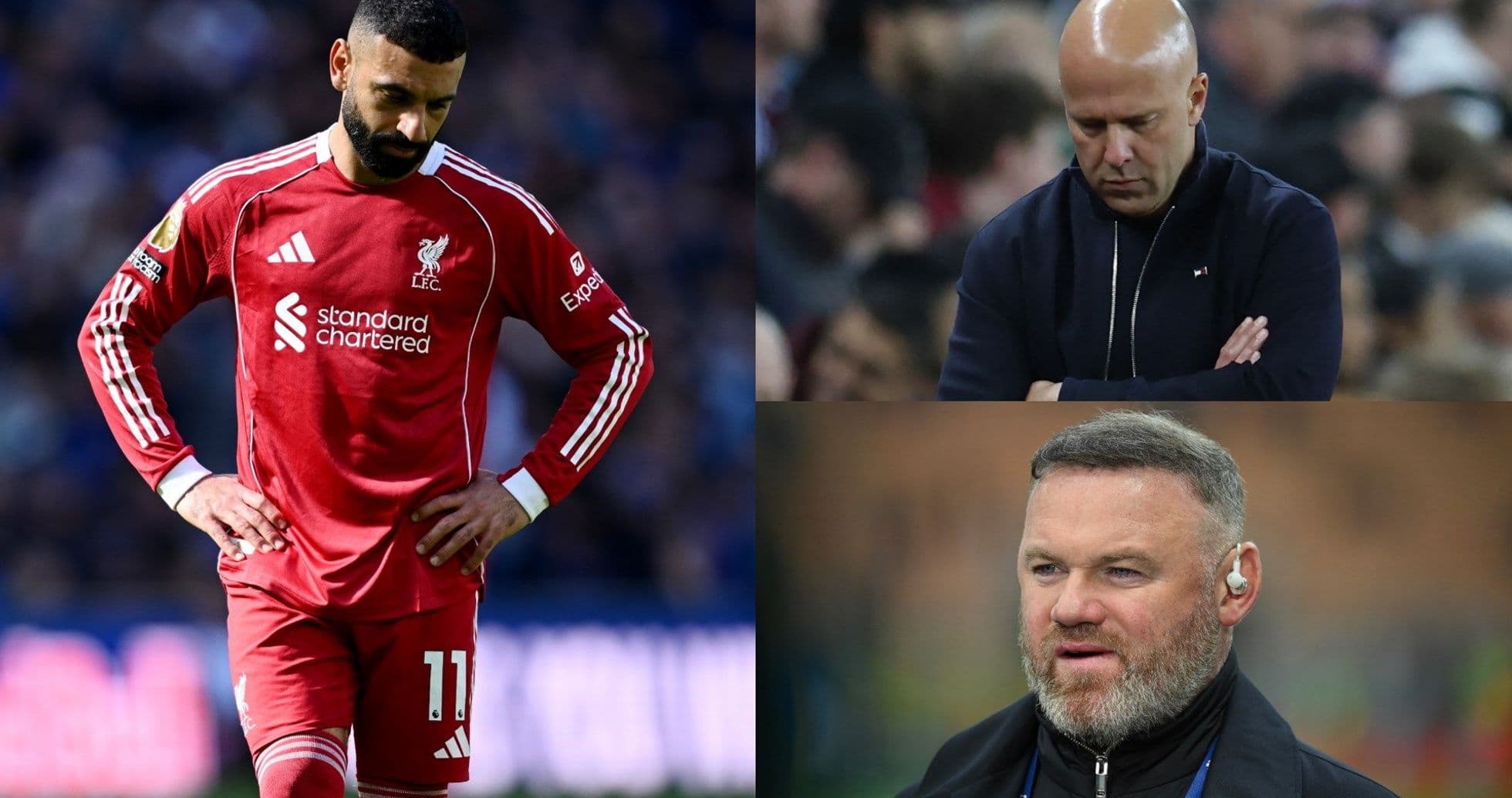 Jugador de Liverpool y entrenadores en momentos de reflexión Jugador de Liverpool y entrenadores en momentos de reflexión