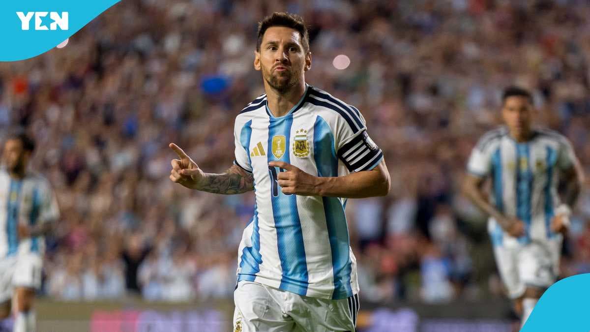 Lionel Messi celebrando un gol en el estadio Lionel Messi celebrando un gol en el estadio