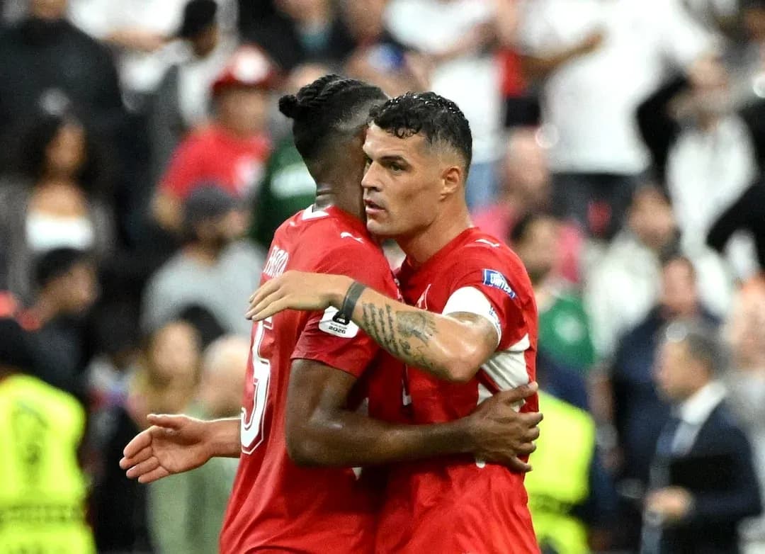 Jugadores de Suiza celebrando en el partido Jugadores de Suiza celebrando en el partido