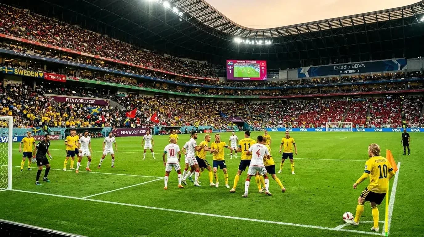 Jugadores de Suecia y Túnez en el partido Jugadores de Suecia y Túnez en el partido